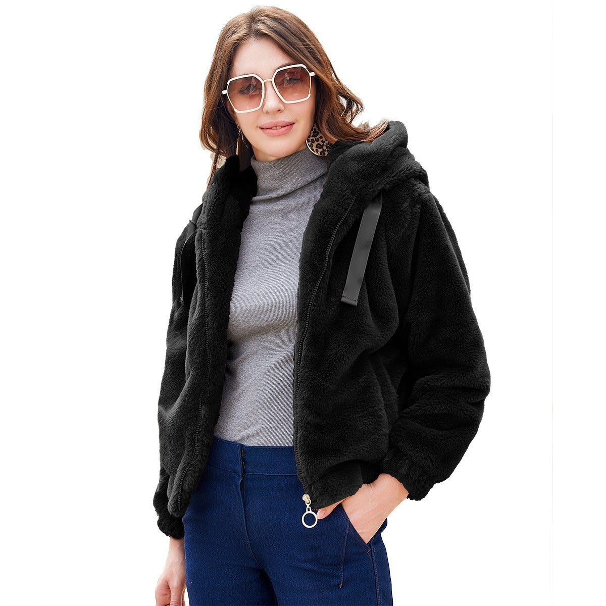 Veste tendance en tissu peluche