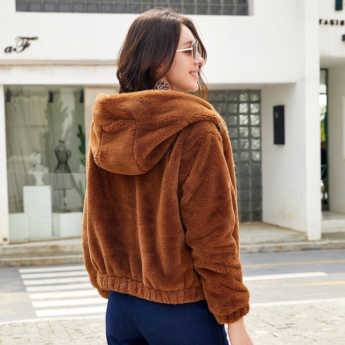 Veste tendance en tissu peluche